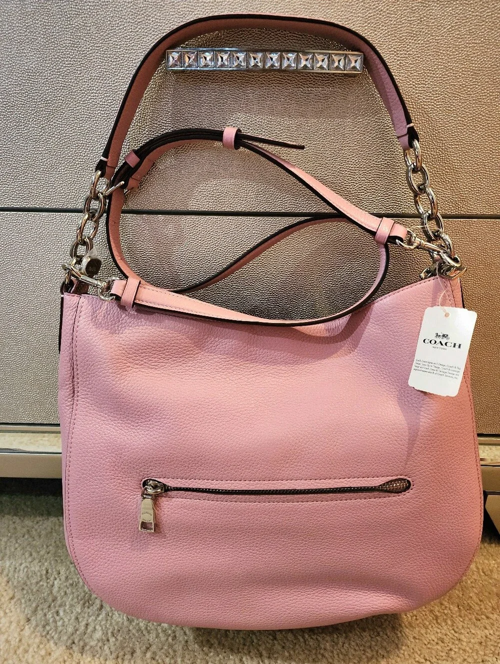 Coach Pink Crystal Rhinestone Shoulder Hobo Purse Floral Elle Wallet New SET